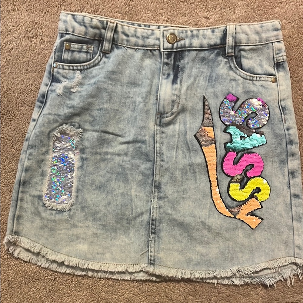Denim Skirt with Sequin Detail